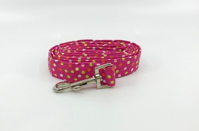 Pink And Green Polka Dot Dog Leash, 4 Or 5 Foot Swivel Hook Pet Lead - image2